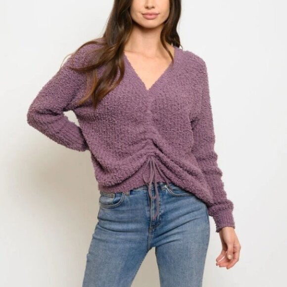 WOMEN'S LONG SLEEVE FRONT RUCHED TOP purple - Picture 7 of 8